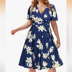 Floral tie Dress in Navy Blue
